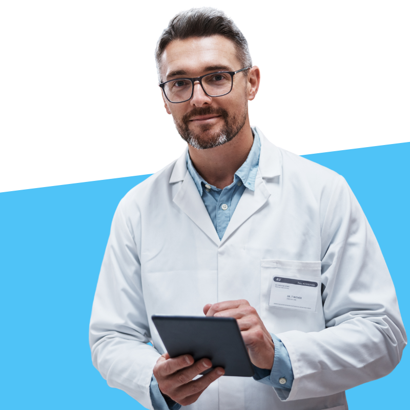 pharmacist with tablet