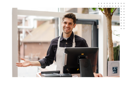 Happy cashier at the register